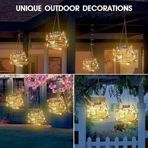 2 Pack Butterfly Solar Lights Outdoor Hanging Solar Lantern with Handle, Solar Powered Butterflies Garden Decor for Outside Patio Yard Porch Pathway Butterfly Gifts for Women (Warm White LED Lights)