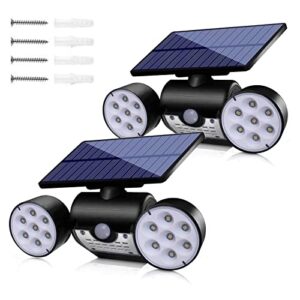 aurora-xiong solar outdoor lights motion sensor waterproof, led security light for garden yard path front door garage patio street driveway with dual head 2 pack