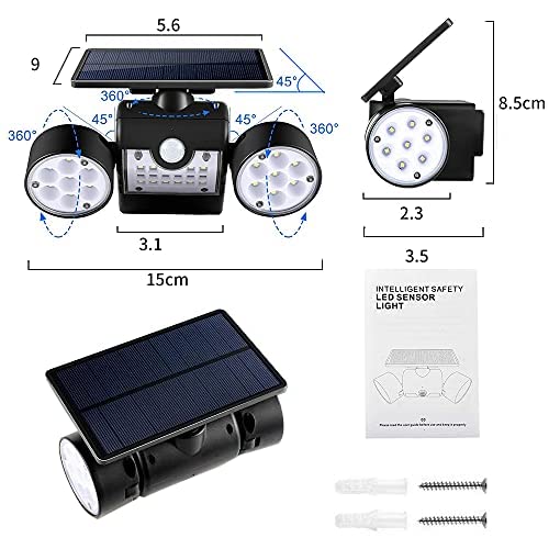 aurora-Xiong Solar Outdoor Lights Motion Sensor Waterproof, LED Security Light for Garden Yard Path Front Door Garage Patio Street Driveway with Dual Head 2 Pack