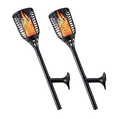 Solar Torch Lights – Weather & Waterproof Tiki Torch Lights – Solar & USB Powered Outdoor Torch Lights – Flickering Flame Torch Lights for Your Patio, Garden, & Walkway - Set of 2 Solar Torches