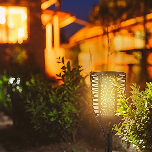 Solar Torch Lights – Weather & Waterproof Tiki Torch Lights – Solar & USB Powered Outdoor Torch Lights – Flickering Flame Torch Lights for Your Patio, Garden, & Walkway - Set of 2 Solar Torches