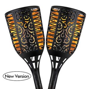 Solar Torch Lights – Weather & Waterproof Tiki Torch Lights – Solar & USB Powered Outdoor Torch Lights – Flickering Flame Torch Lights for Your Patio, Garden, & Walkway - Set of 2 Solar Torches