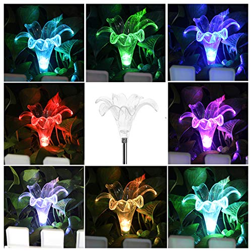 Solar Powered Garden Lights, 2 Pack Color Changing LED Landscape Path Lights Outdoor Figurine Lights in-ground Light Decorative Stake Light for Pathway Lawn Patio Driveway Yard, Lily