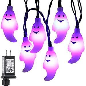 recesky 60 led halloween string lights – 19.4ft purple ghost string light with 30v plug in, extendable 8 modes halloween lighting for outdoor garden yard house bedroom halloween party decorations