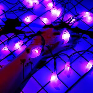 RECESKY 60 LED Halloween String Lights - 19.4ft Purple Ghost String Light with 30v Plug in, Extendable 8 Modes Halloween Lighting for Outdoor Garden Yard House Bedroom Halloween Party Decorations