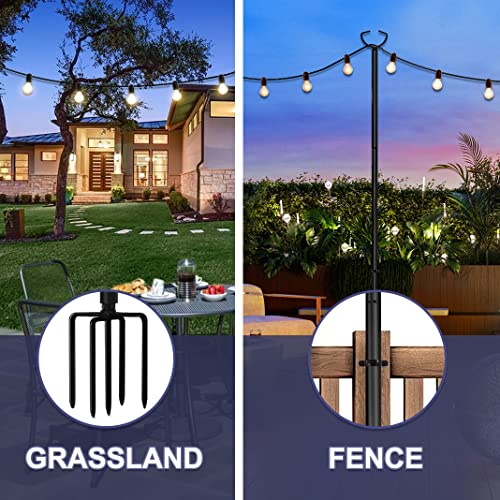 Eillion 3-in-1 String Light Poles for Hanging Outdoor String Lights, Patio Metal Light Pole for Outside Garden, Backyard, Parties Bistro (4PCS)