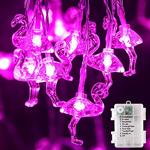 Battery String Lights Pink Crystal Flamingo Lights 15.7ft 30 LED Waterproof Outdoor String Lights, 8 Lighting Modes Battery Twinkle Lights, Patio Garden Wedding Christmas Flamingo Party Decorations