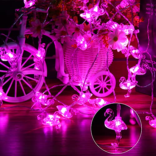 Battery String Lights Pink Crystal Flamingo Lights 15.7ft 30 LED Waterproof Outdoor String Lights, 8 Lighting Modes Battery Twinkle Lights, Patio Garden Wedding Christmas Flamingo Party Decorations