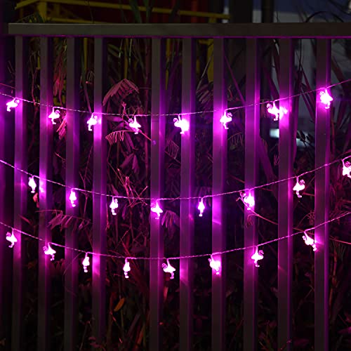 Battery String Lights Pink Crystal Flamingo Lights 15.7ft 30 LED Waterproof Outdoor String Lights, 8 Lighting Modes Battery Twinkle Lights, Patio Garden Wedding Christmas Flamingo Party Decorations