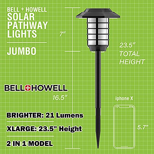 Bell + Howell Smart Solar XL Pathway Lights 2-in-1, Bright White & Flickering Flame Solar Torches Waterproof Outdoor Lighting Landscape Lights Dusk to Dawn Auto On/Off for Garden Patio Yard, 8 PACK