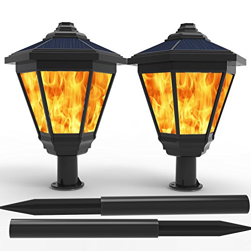 Lampat Solar Lights, Waterproof Flickering Flames Torches Lights Outdoor Landscape Decoration Lighting Dusk to Dawn Auto On/Off Security Torch Light for Garden Patio Deck Yard Driveway, 2 Pack