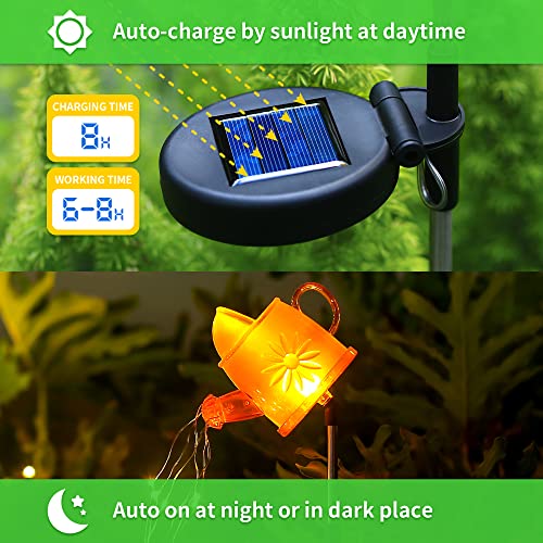 2 Pack Solar Watering Can w/Fairy Lights，Solar Garden Stake Waterproof LED Garden Lights,for Patio Yard Walkway Pathway Lawn Decorations， 2color- (Orange)