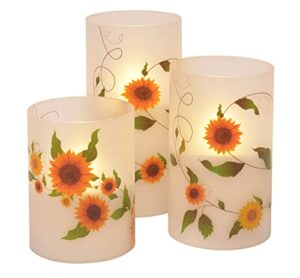sunflower garden flameless led glass pillar candles, set of 3, 6 inch