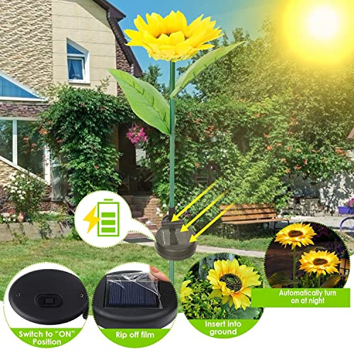 wenyuyu 2 Piecs Outdoor Solar Garden Stake Lights, 10 LED Sunflower Solar Powered Light, Waterproof Decorative Lights for Path Patio Backyard Lawn