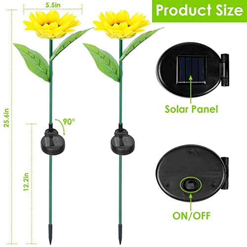 wenyuyu 2 Piecs Outdoor Solar Garden Stake Lights, 10 LED Sunflower Solar Powered Light, Waterproof Decorative Lights for Path Patio Backyard Lawn