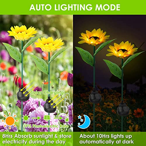 wenyuyu 2 Piecs Outdoor Solar Garden Stake Lights, 10 LED Sunflower Solar Powered Light, Waterproof Decorative Lights for Path Patio Backyard Lawn