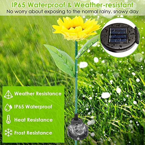 wenyuyu 2 Piecs Outdoor Solar Garden Stake Lights, 10 LED Sunflower Solar Powered Light, Waterproof Decorative Lights for Path Patio Backyard Lawn