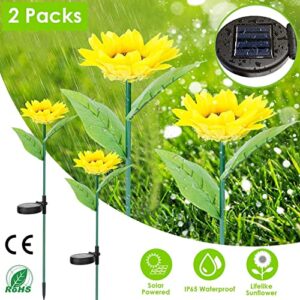 wenyuyu 2 Piecs Outdoor Solar Garden Stake Lights, 10 LED Sunflower Solar Powered Light, Waterproof Decorative Lights for Path Patio Backyard Lawn