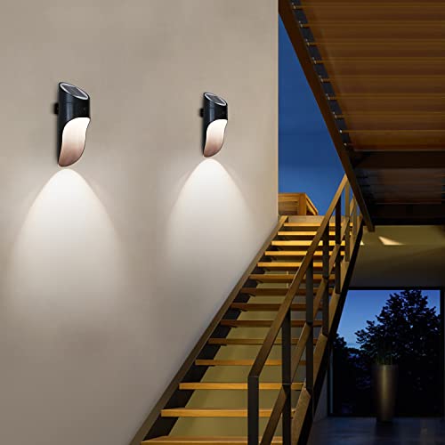 DILIN Solar Motion Sensor Outdoor Wall Light, IP65 Waterproof LED Modern Wall Sconce for Porch, Garden, Patio, Front Door, Cordless, Black, 3000K