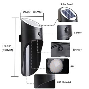 DILIN Solar Motion Sensor Outdoor Wall Light, IP65 Waterproof LED Modern Wall Sconce for Porch, Garden, Patio, Front Door, Cordless, Black, 3000K