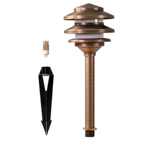 lumen logic 12v cast brass pagoda path light (bronze) with 3w 2700k led gu4 bulb