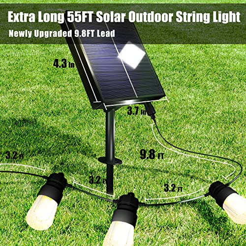 Solar Outdoor String Lights, 2-Color in 1 Extra-Long 58ft Patio Lights with 16 Bulbs & 8 Modes Remote Control, Commercial Grade Waterproof & Shatterproof Edison Lights for Porch, Cafe, Balcony