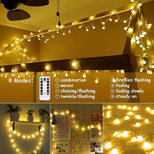 echosari Battery Operated String Lights, 16.5 Feet 50 LED Camping Globe Lights with Remote Timer 8 Modes Frosted Ball Fairy Light for Bedroom Wedding Xmas Tree Party Decoration (Warm White)