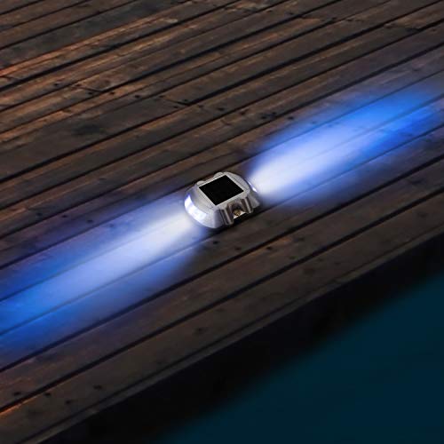 JIGUOOR Solar Deck Lights LED Driveway Lights Solar Powered Dock Light Outdoor IP68 Waterproof Road Markers for Step Sidewalk Stair Boat Garden Ground Pathway Yard (Blue, 6 Pack)