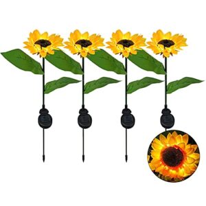 JHBOX Sunflower Decor Solar Sunflower Lights 4 Pack, Garden Ground Stake Solar Christmas Lights Outdoor Fall Decor, Patio Decor, Backyard Decor Pathway Yard Decorations, Holiday Gifts for Women