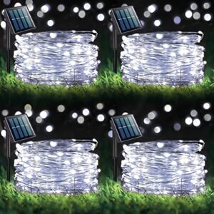potive upgraded 4pack solar fairy lights, 132ft 400led total solar twinkle lights outdoor waterproof, 8 modes solar powered string lights for christmas tree garden patio(white)