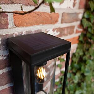 LUTEC Solar Motion Sensor Light Outdoor, Dusk to Dawn Modern Wall Sconce, Aluminum Anti-Rust Solar Wall Lights with Clear Glass Shade, Waterproof for Porch, Patio and Garden-Black