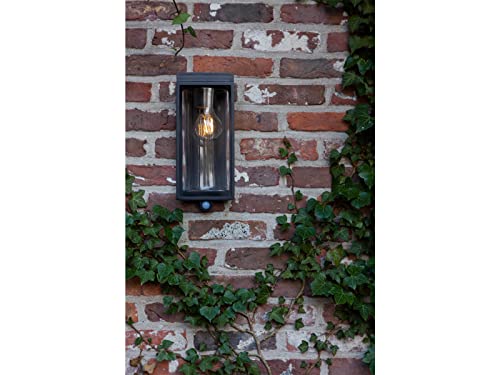 LUTEC Solar Motion Sensor Light Outdoor, Dusk to Dawn Modern Wall Sconce, Aluminum Anti-Rust Solar Wall Lights with Clear Glass Shade, Waterproof for Porch, Patio and Garden-Black
