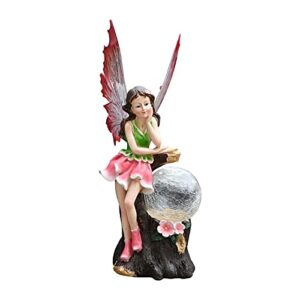 gardenfans 13″ h fairy garden outdoor statue and sculpture with solar powered led crackled glass globe lights,resin outdoor decor for home,outside & memorial gifts (multicolor-a)