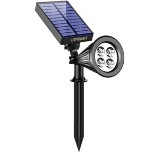 urpower solar lights, 2-in-1 solar powered 4 led solar spotlight adjustable wall light landscape light security lighting dark sensing auto on/off for patio deck yard garden driveway pool area(1 pack)