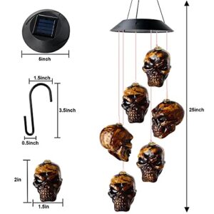 Solar Skeleton Skull Light Skull Wind Chime LED Skeleton Skull Night Light Party Decorate Pendant Waterproof Hanging Garden Wind Chimes Ghost Light for Outdoor Yard Garden Decor