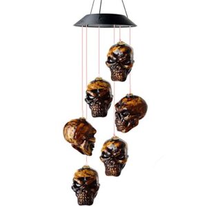 Solar Skeleton Skull Light Skull Wind Chime LED Skeleton Skull Night Light Party Decorate Pendant Waterproof Hanging Garden Wind Chimes Ghost Light for Outdoor Yard Garden Decor