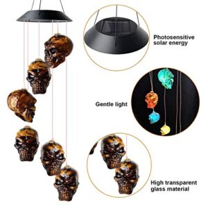 Solar Skeleton Skull Light Skull Wind Chime LED Skeleton Skull Night Light Party Decorate Pendant Waterproof Hanging Garden Wind Chimes Ghost Light for Outdoor Yard Garden Decor