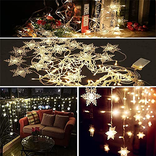 defdong 96 LED 3.5M Fairy Snowflake Lights, Christmas 4 Flashing Modes, Window Waterproof Suitable for Gardens, Parties, terraces, Christmas, Halloween and Holiday Decorations, Warm White (YXJ00123)