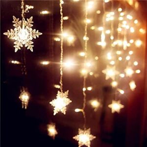 defdong 96 LED 3.5M Fairy Snowflake Lights, Christmas 4 Flashing Modes, Window Waterproof Suitable for Gardens, Parties, terraces, Christmas, Halloween and Holiday Decorations, Warm White (YXJ00123)