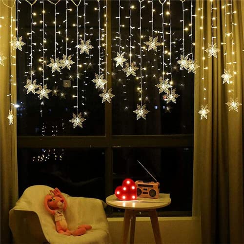 defdong 96 LED 3.5M Fairy Snowflake Lights, Christmas 4 Flashing Modes, Window Waterproof Suitable for Gardens, Parties, terraces, Christmas, Halloween and Holiday Decorations, Warm White (YXJ00123)