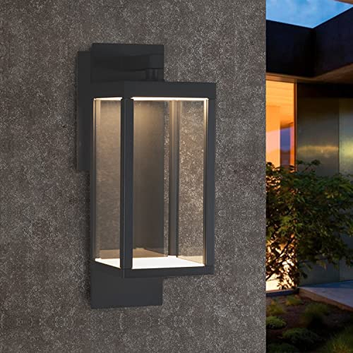 illumishin Dusk to Dawn Outdoor Wall Lantern, Modern Exterior Wall Sconce Sensor Light Fixture, Anti-Rust Waterproof Wall Mount Lights, Wall Lamp with Clear Glass Shade for Garden, Front Porch