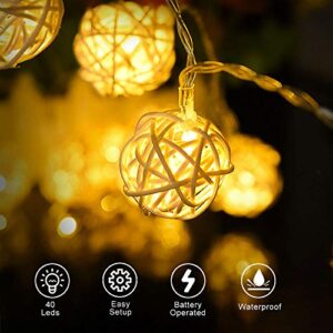 Globe Rattan Ball String Lights, Goodia 13.8feet 40 LED Warm White Fairy Light for Indoor,Bedroom,Curtain,Patio,Lawn,Landscape,Fairy Garden,Home,Wedding,Holiday,Christmas Tree,Party