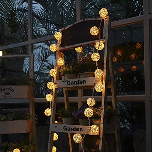 Globe Rattan Ball String Lights, Goodia 13.8feet 40 LED Warm White Fairy Light for Indoor,Bedroom,Curtain,Patio,Lawn,Landscape,Fairy Garden,Home,Wedding,Holiday,Christmas Tree,Party