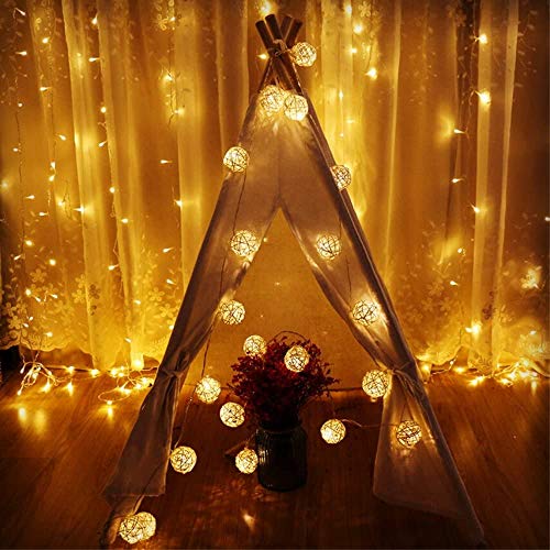 Globe Rattan Ball String Lights, Goodia 13.8feet 40 LED Warm White Fairy Light for Indoor,Bedroom,Curtain,Patio,Lawn,Landscape,Fairy Garden,Home,Wedding,Holiday,Christmas Tree,Party