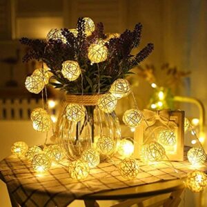 Globe Rattan Ball String Lights, Goodia 13.8feet 40 LED Warm White Fairy Light for Indoor,Bedroom,Curtain,Patio,Lawn,Landscape,Fairy Garden,Home,Wedding,Holiday,Christmas Tree,Party