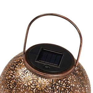 Lights4fun, Inc. 7.5” Bronze Metal Moroccan Solar Powered LED Outdoor Garden & Patio Lantern Light