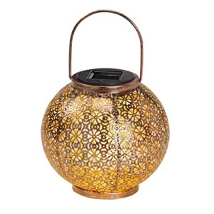 Lights4fun, Inc. 7.5” Bronze Metal Moroccan Solar Powered LED Outdoor Garden & Patio Lantern Light