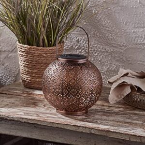 Lights4fun, Inc. 7.5” Bronze Metal Moroccan Solar Powered LED Outdoor Garden & Patio Lantern Light