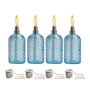 oexeo 4pcs glass outdoor tabletop torch set,torch wicks, torch light,garden torch,patio torches,citronella torches (blue)
