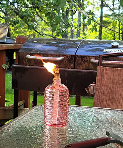 OEXEO 4PCS Glass Outdoor Tabletop Torch Set,Torch Wicks, Torch Light,Garden Torch,Patio Torches,Citronella Torches (Blue)